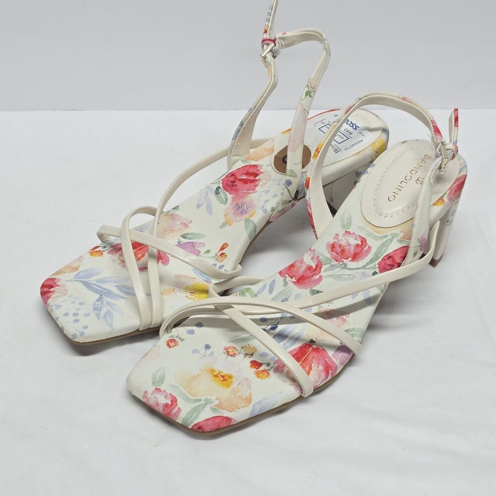 Bandolino Women's Keltie Strappy Block Heel Cream Floral Dress Sandals US 8 NEW
